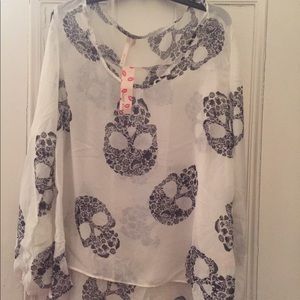 White and black chiffon blouse